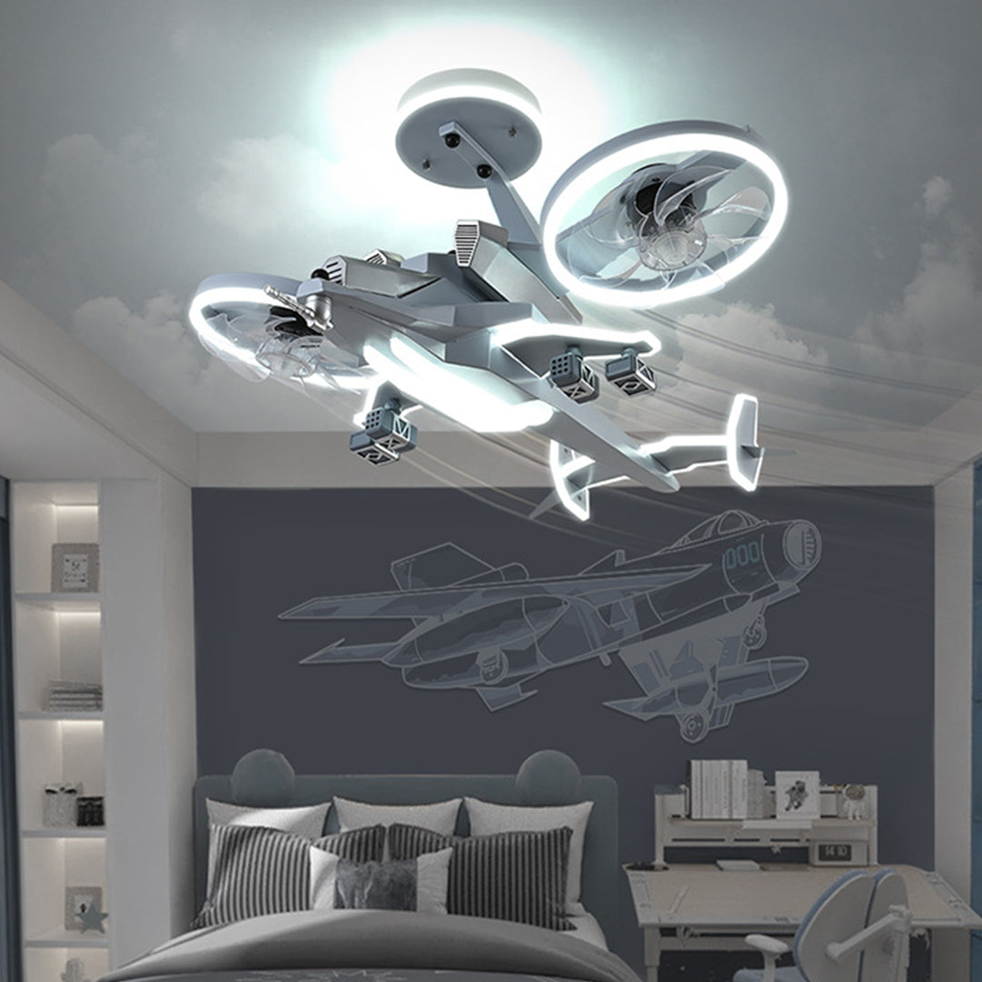 Fighter Jet Ceiling Fan with Full Spectrum Light for Kids' Room Decor