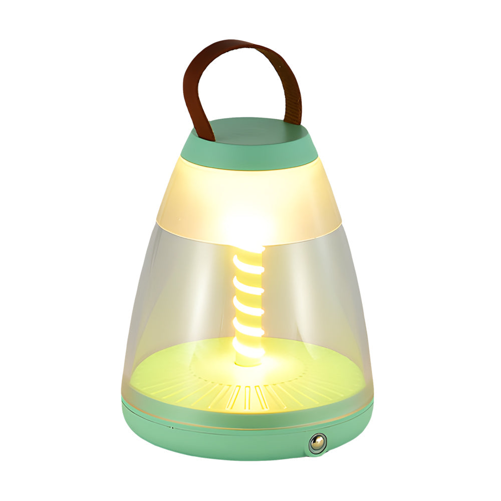 Modern White Spiral LED Table Lamp - Battery-Powered for Outdoor Use