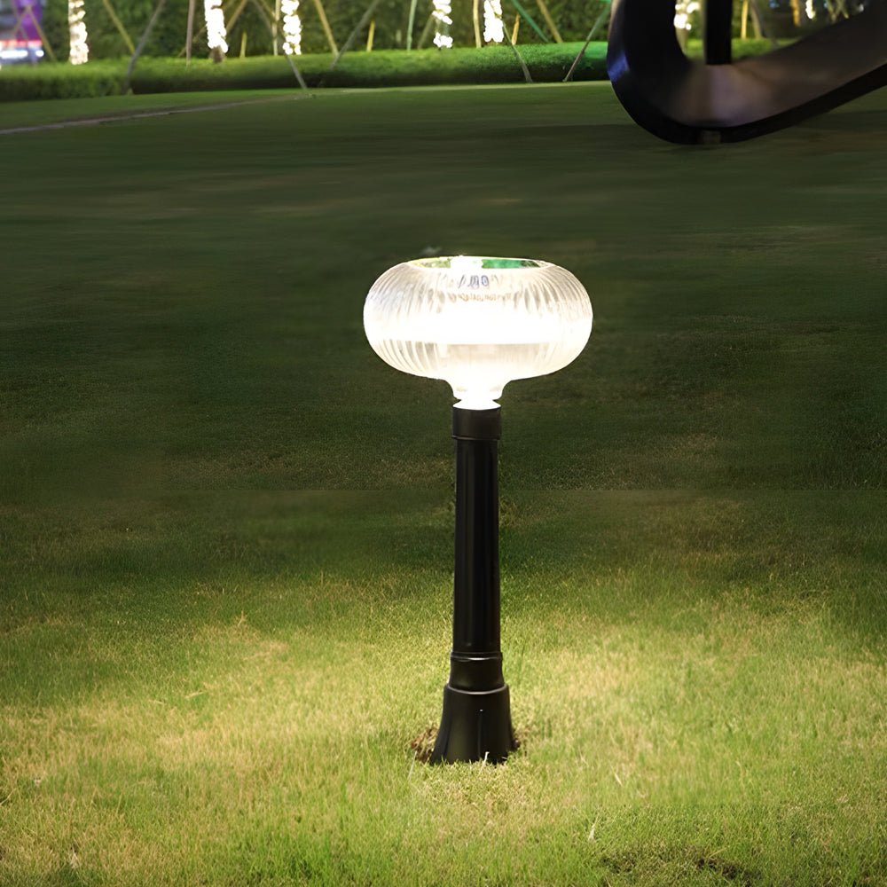 Modern Outdoor Solar Metal Cylinder LED Lawn Light with Oval Acrylic Shade