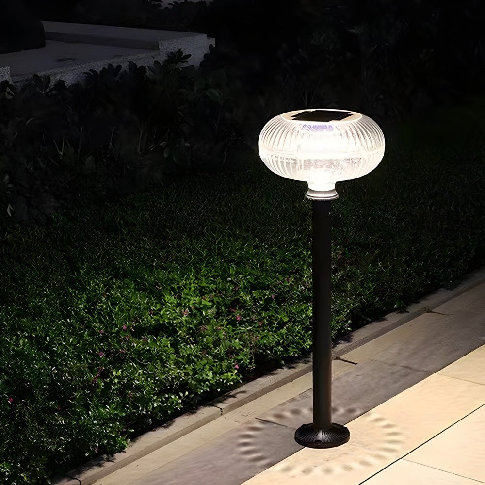 Modern Outdoor Solar Metal Cylinder LED Lawn Light with Oval Acrylic Shade