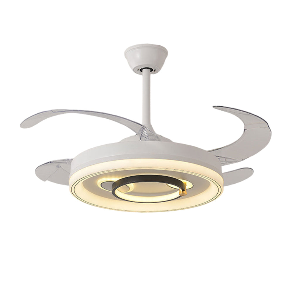 White Nordic Ceiling Fan with Light and Transparent Blades for Home