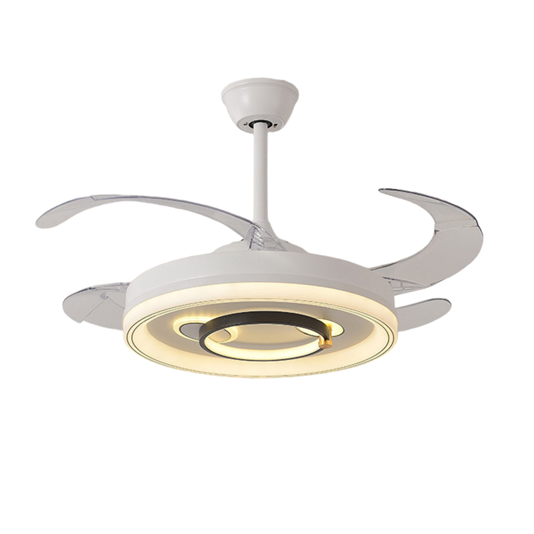 White Nordic Ceiling Fan with Light and Transparent Blades for Home