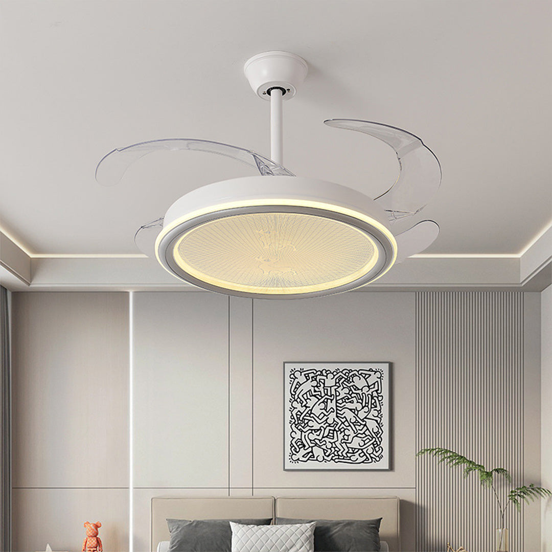 White Nordic Ceiling Fan with Light and Transparent Blades for Home