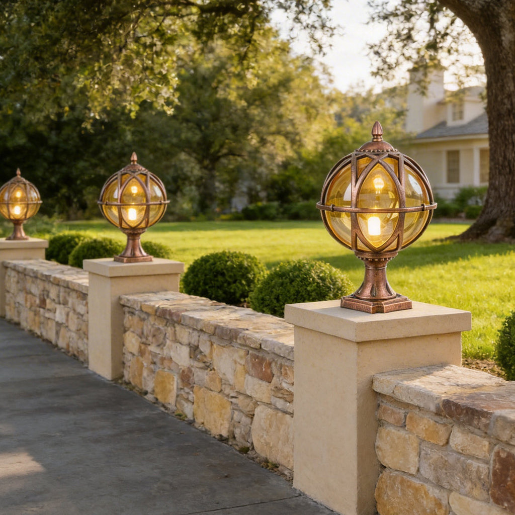 Elegant Frosted Glass Globe Pillar Light Outdoor Waterproof Lamp