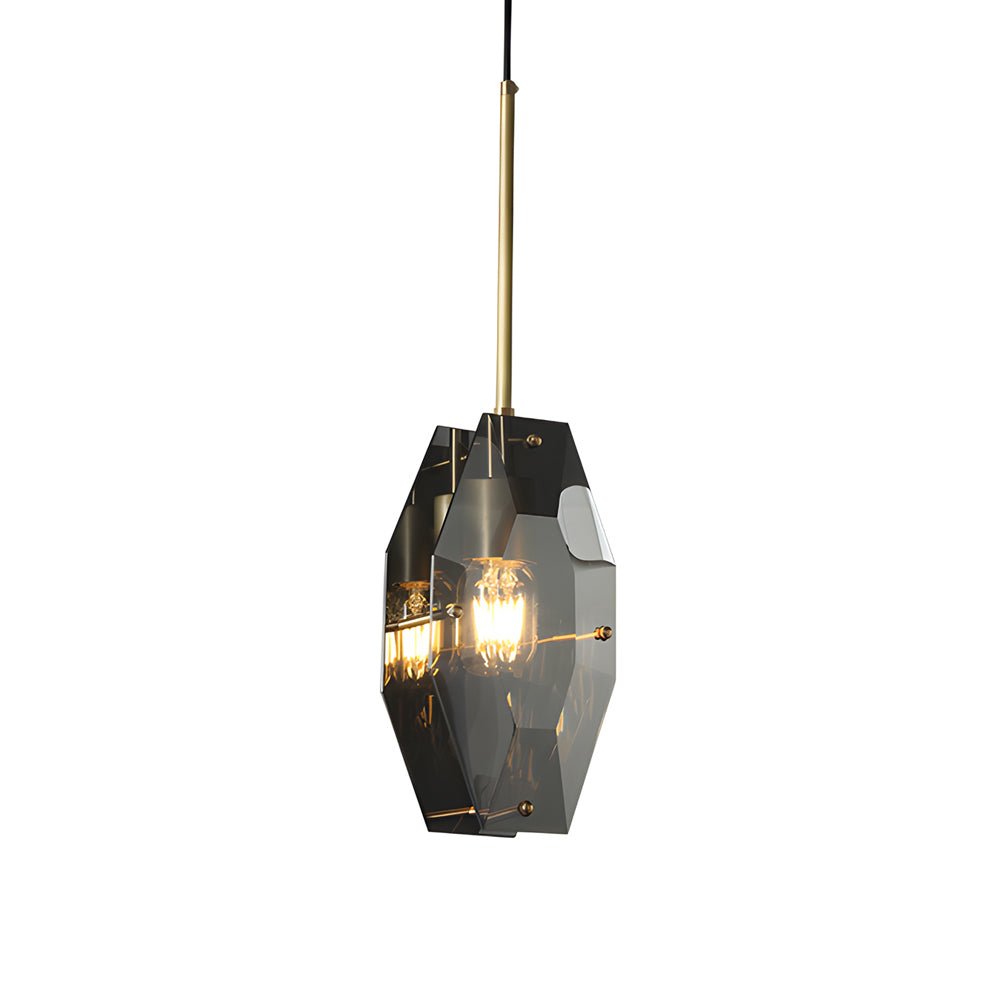 Smoke Gray Crystal Copper Pendant Light Fixture for Modern Living Rooms