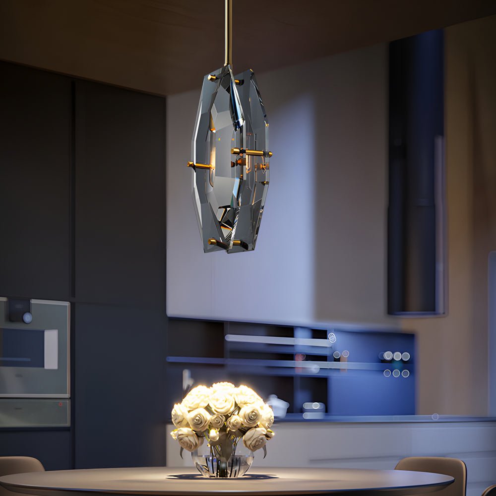 Smoke Gray Crystal Copper Pendant Light Fixture for Modern Living Rooms