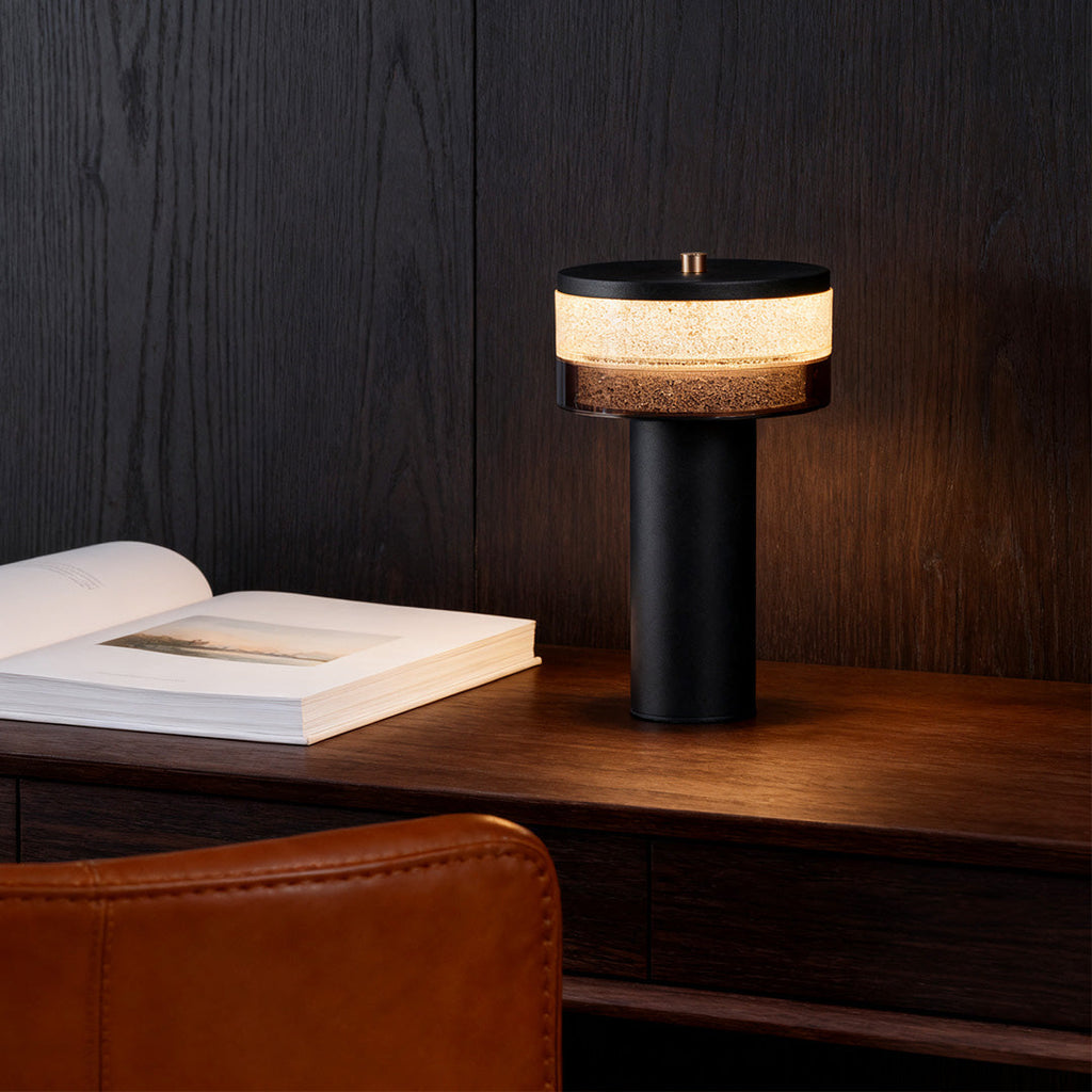 Sleek Nordic Black Iron Cylindrical Table Lamp for Modern Living Room