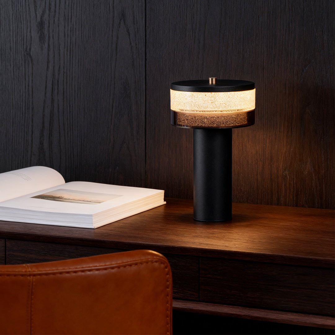 Sleek Nordic Black Iron Cylindrical Table Lamp for Modern Living Room