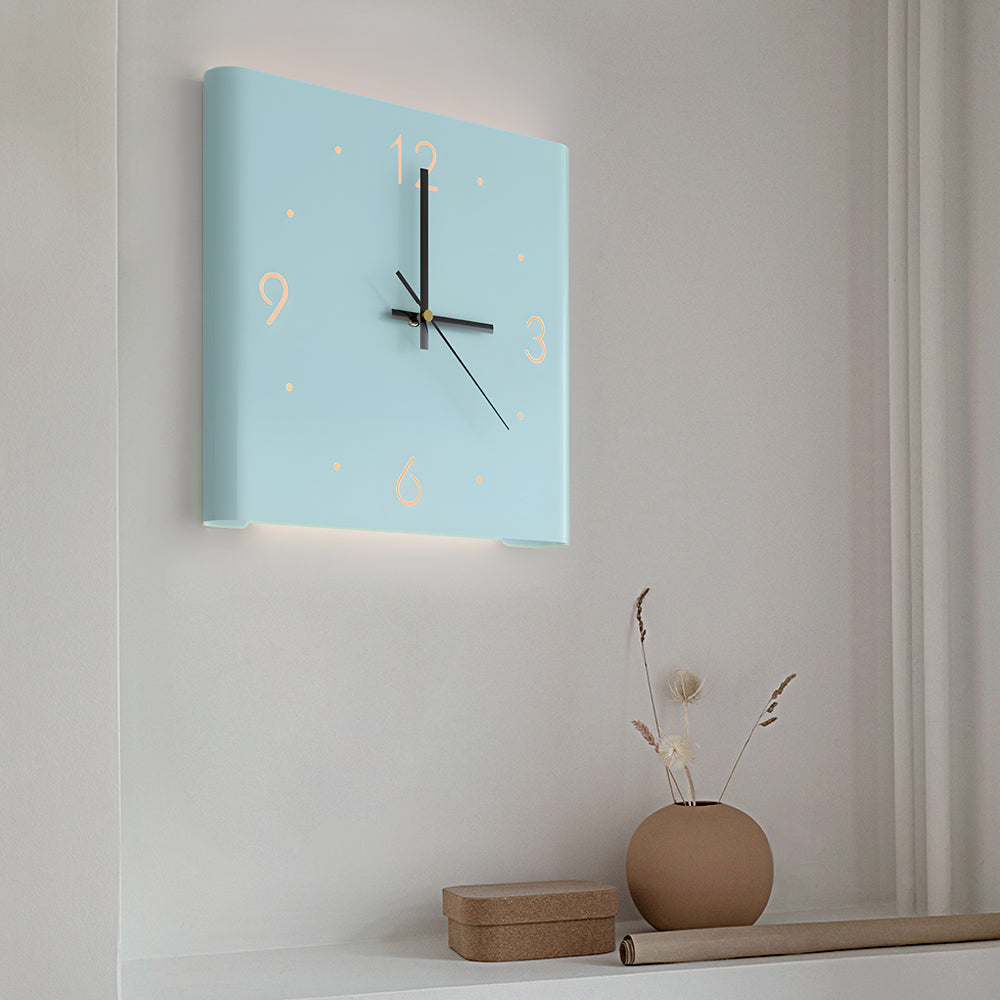 Modern Backlit Square Metal Wall Clock Lamp for Home Office Decor