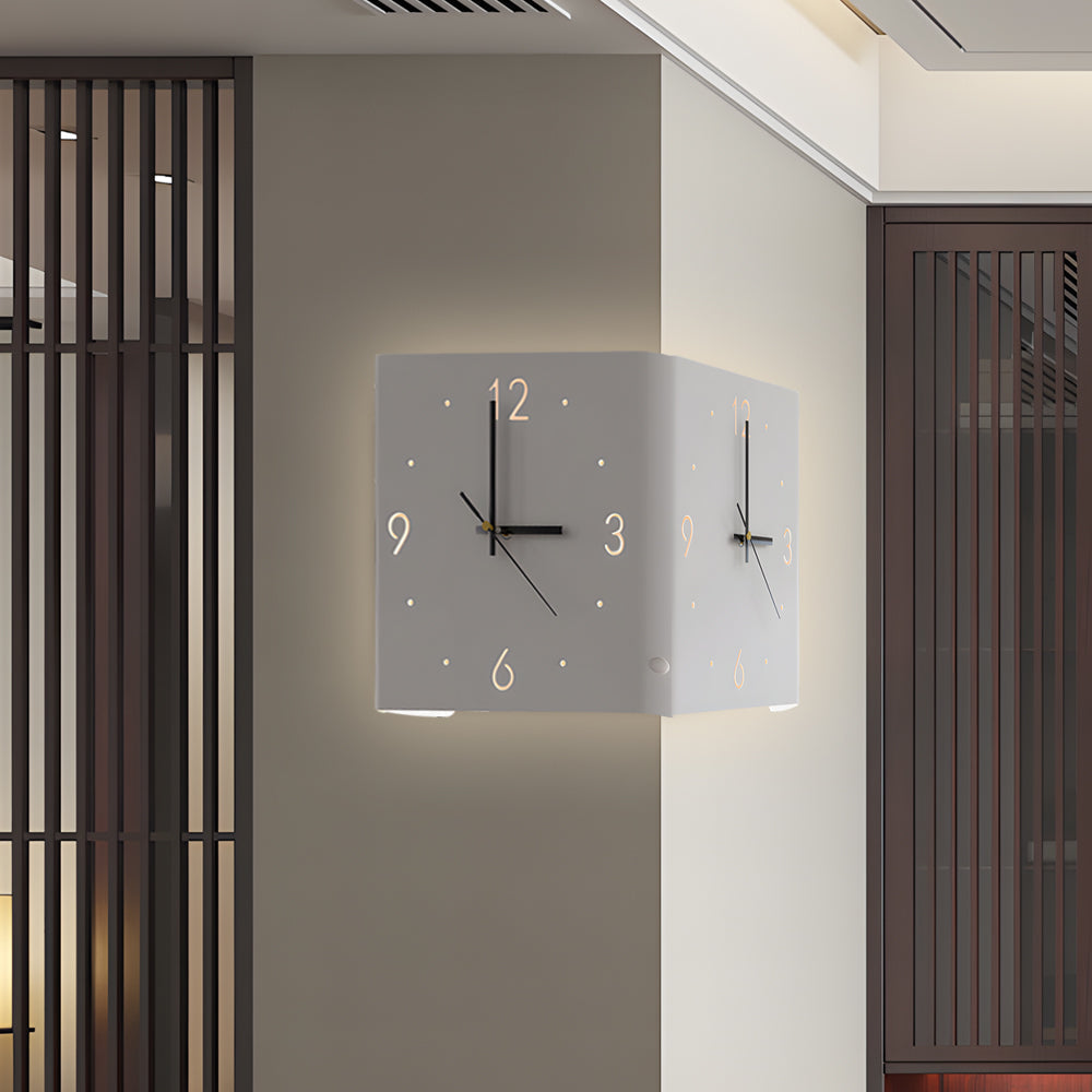 Modern Backlit Square Metal Wall Clock Lamp for Home Office Decor