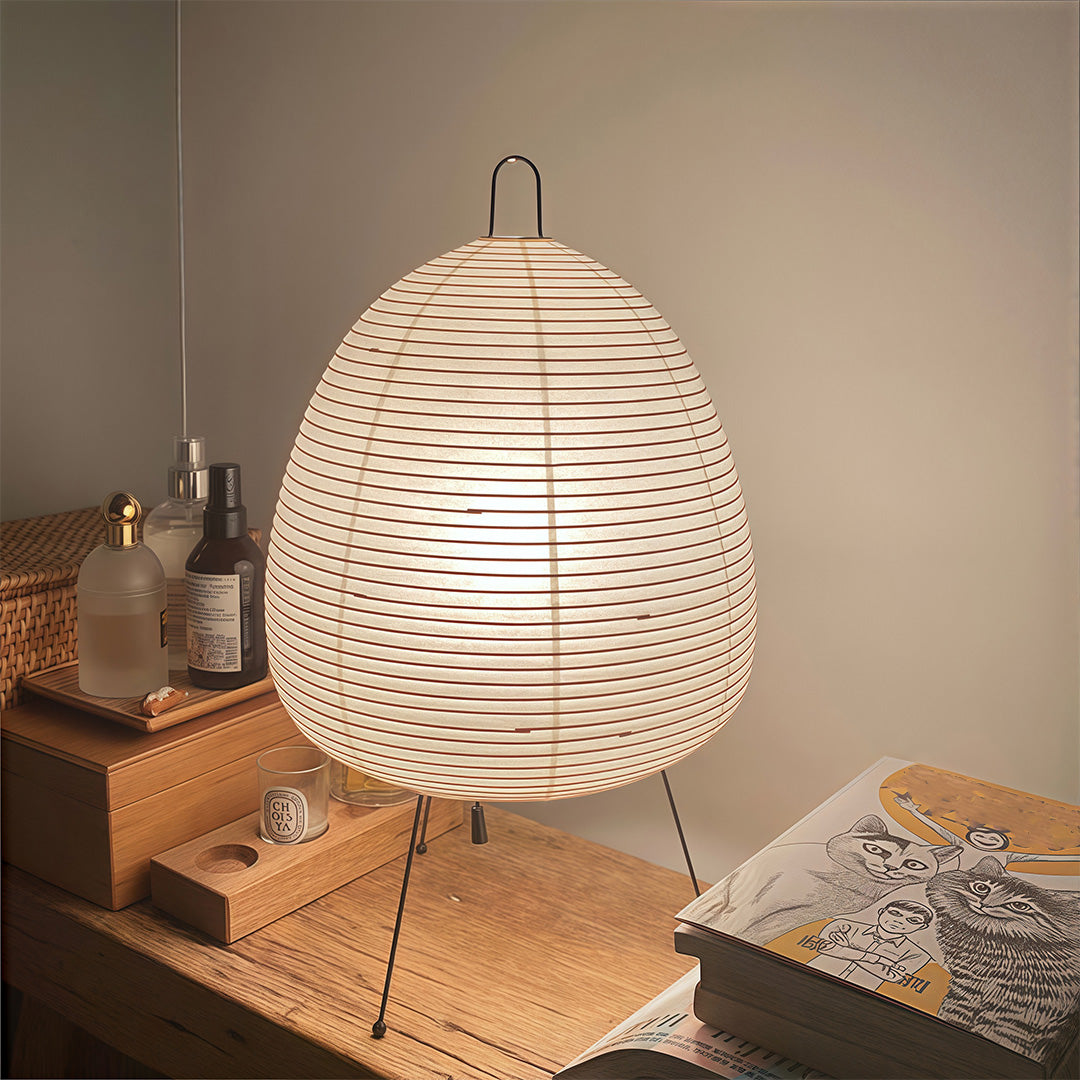 Minimalist White Rice Paper Table Lamp in Wabi-Sabi Style for Living Room