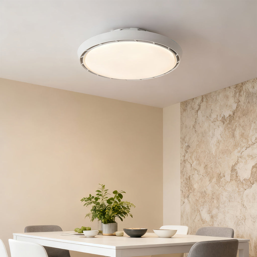 Dimmable Round LED Ceiling Fan Light - Modern White Leafless Design for Living Room