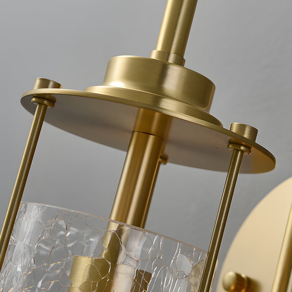 Minimalist Copper Wall Light Fixture with Cracked Glass Shade for Living Room