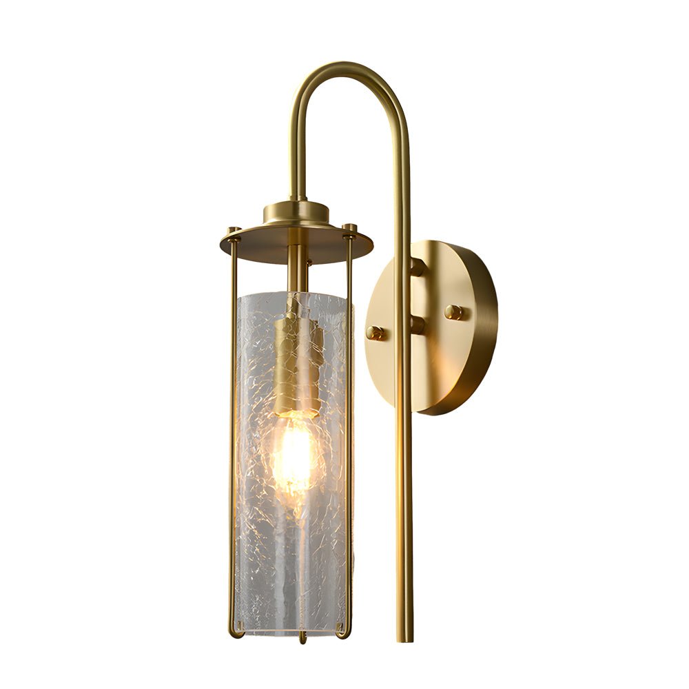 Minimalist Copper Wall Light Fixture with Cracked Glass Shade for Living Room