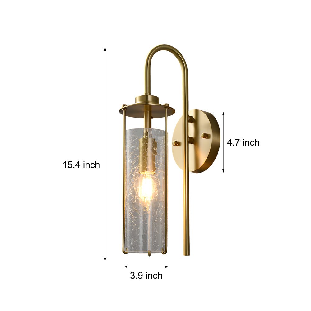 Minimalist Copper Wall Light Fixture with Cracked Glass Shade for Living Room