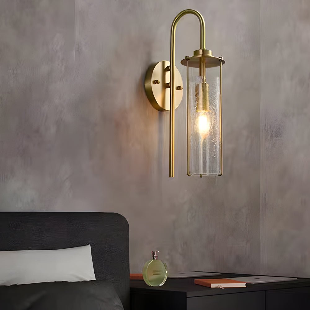 Minimalist Copper Wall Light Fixture with Cracked Glass Shade for Living Room