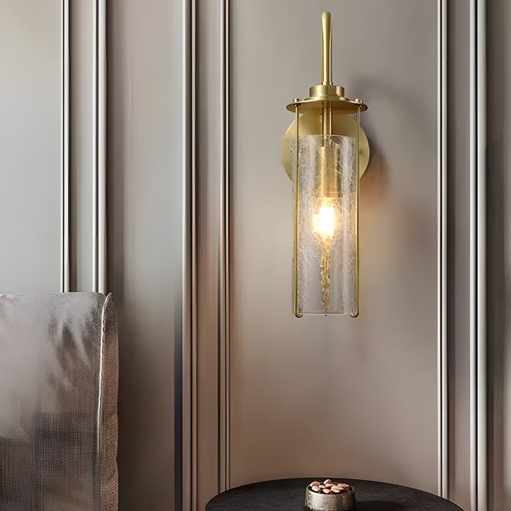 Minimalist Copper Wall Light Fixture with Cracked Glass Shade for Living Room