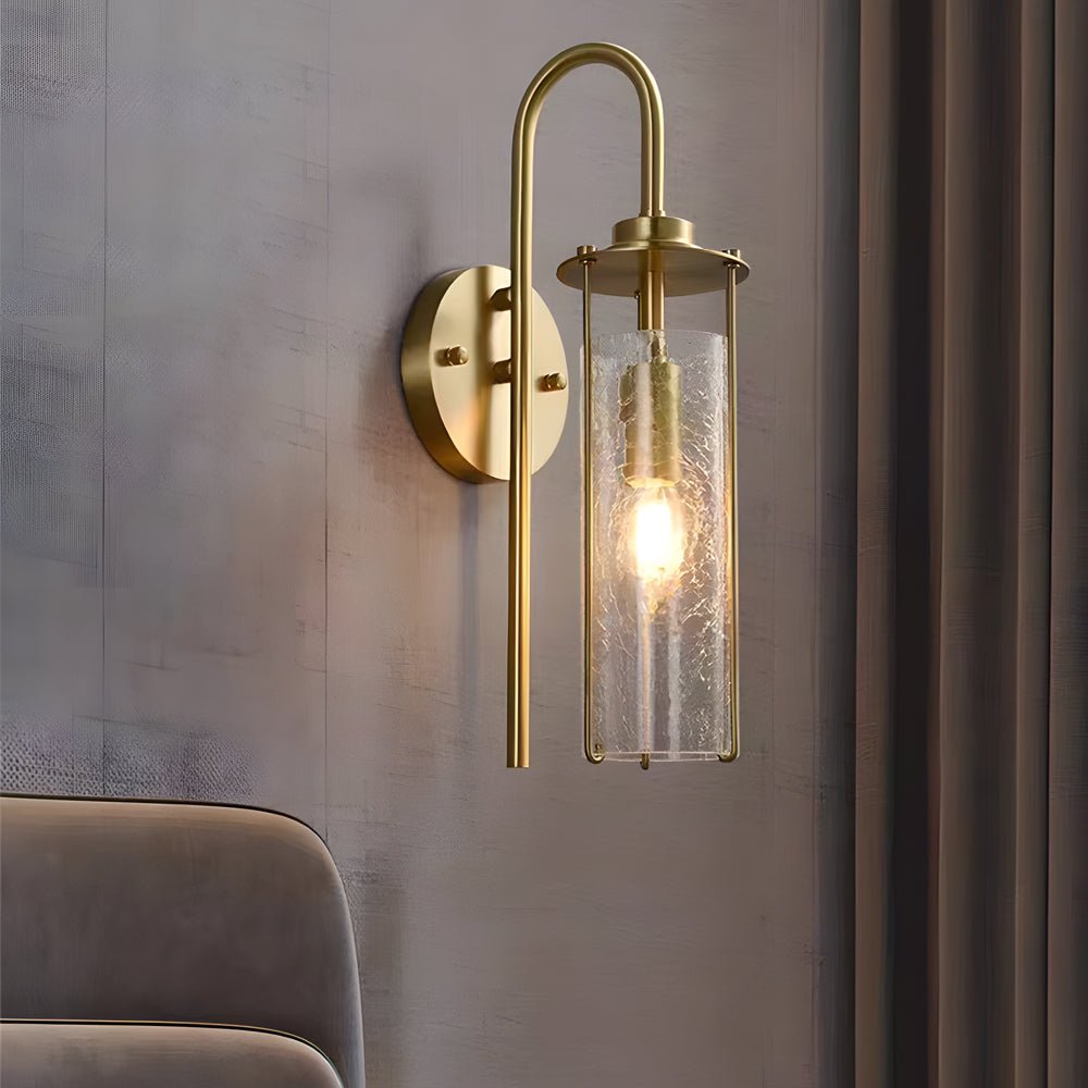 Minimalist Copper Wall Light Fixture with Cracked Glass Shade for Living Room