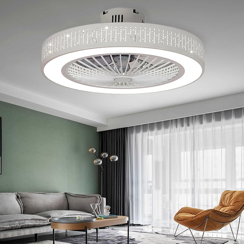 Modern Bladeless Ceiling Fan with Chandelier Light for Living Room