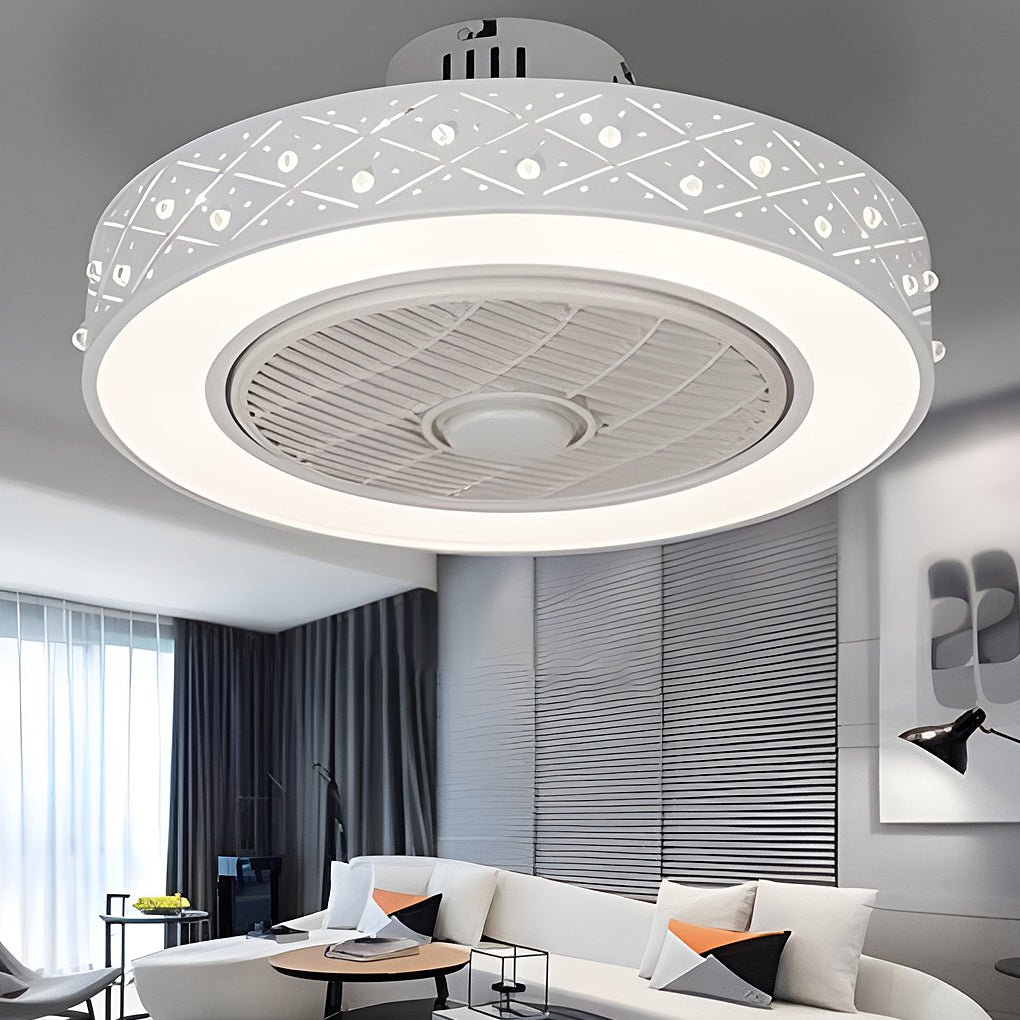 Modern Bladeless Ceiling Fan with Chandelier Light for Living Room