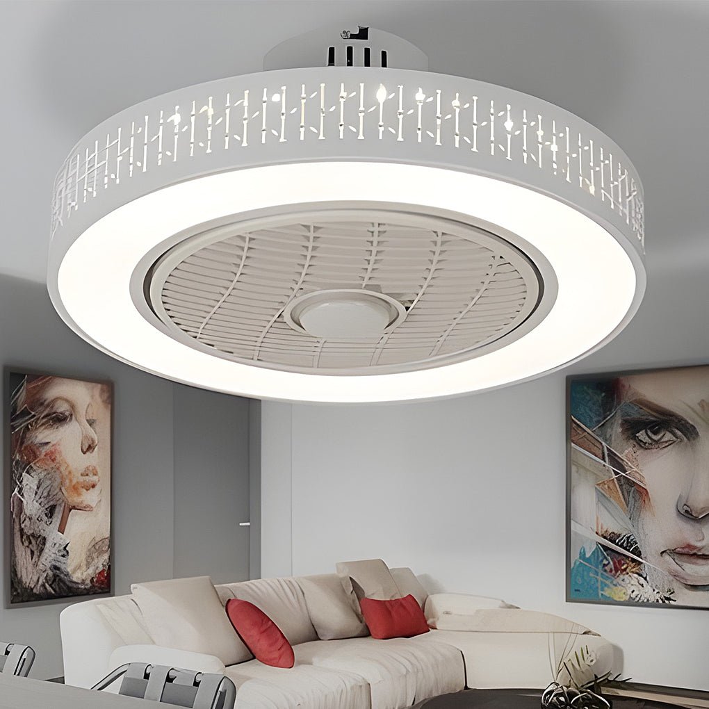 Modern Bladeless Ceiling Fan with Chandelier Light for Living Room