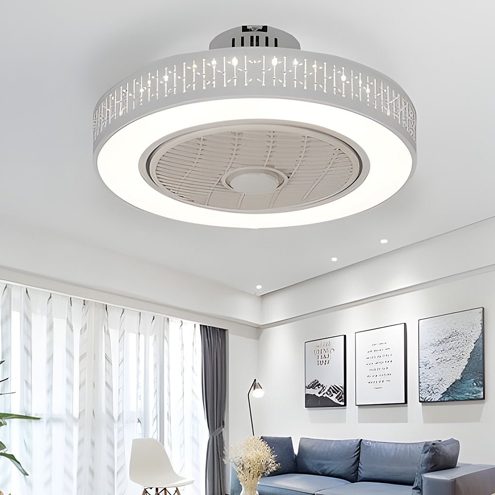 Modern Bladeless Ceiling Fan with Chandelier Light for Living Room