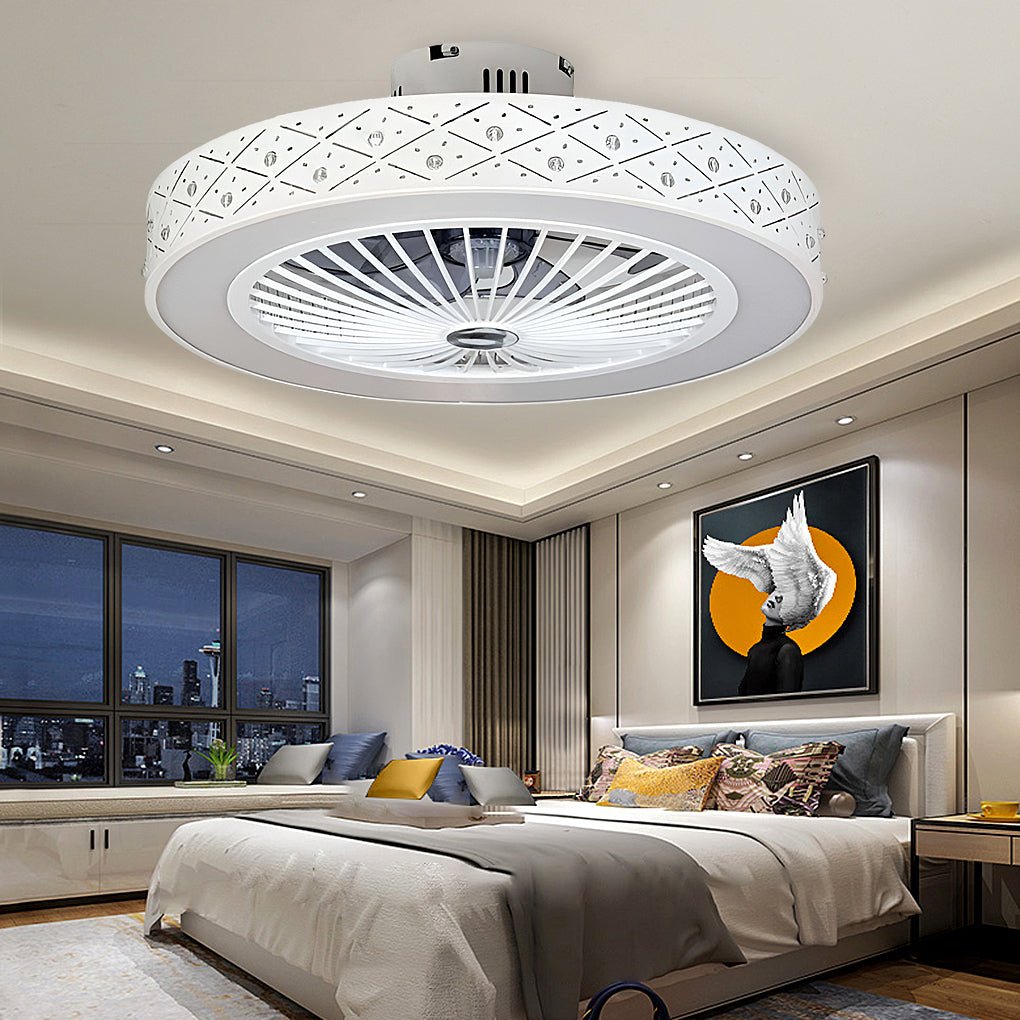 Modern Bladeless Ceiling Fan with Chandelier Light for Living Room