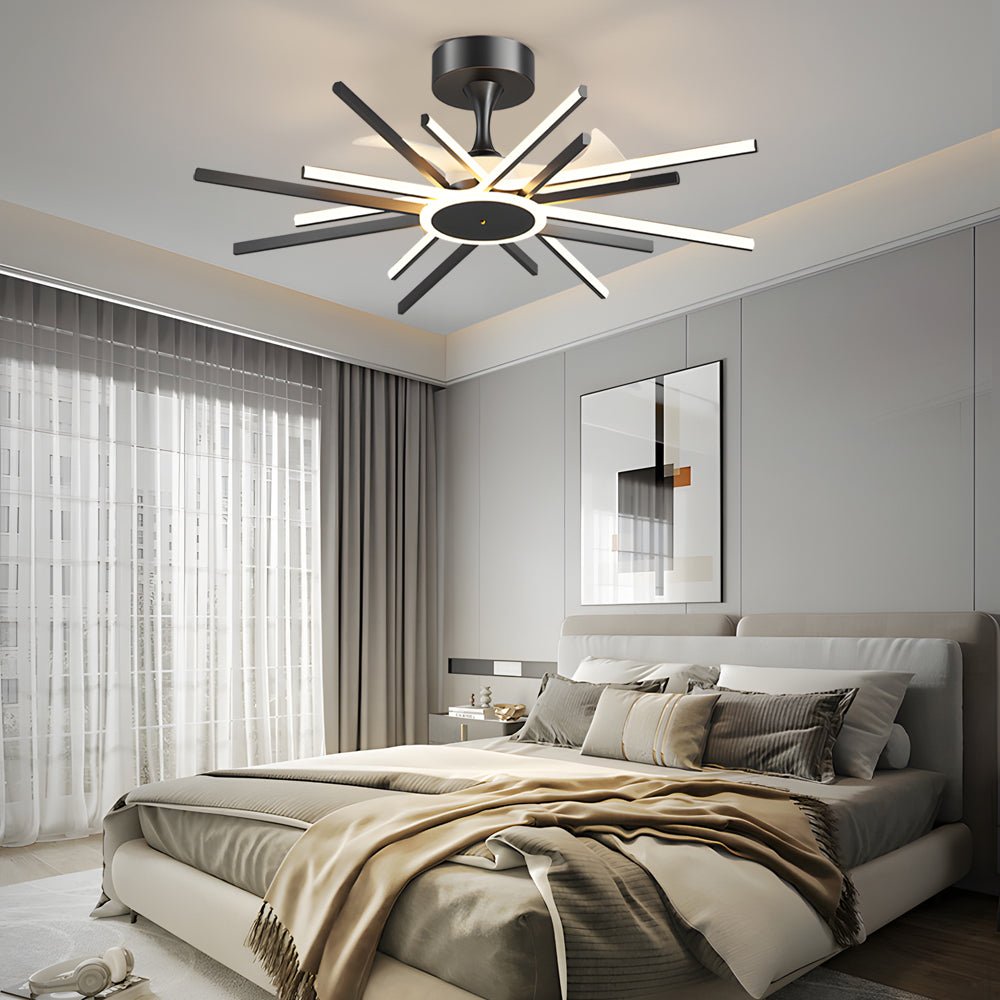 Modern Starburst LED Ceiling Fan Light in Brushed Nickel for Living Room