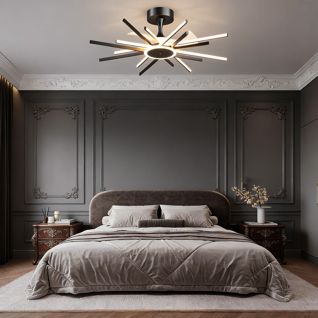 Modern Starburst LED Ceiling Fan Light in Brushed Nickel for Living Room
