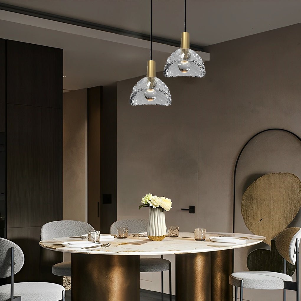 Minimalist Copper LED Pendant Light with Crystal Shade for Modern Spaces