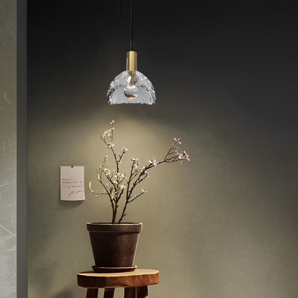 Minimalist Copper LED Pendant Light with Crystal Shade for Modern Decor