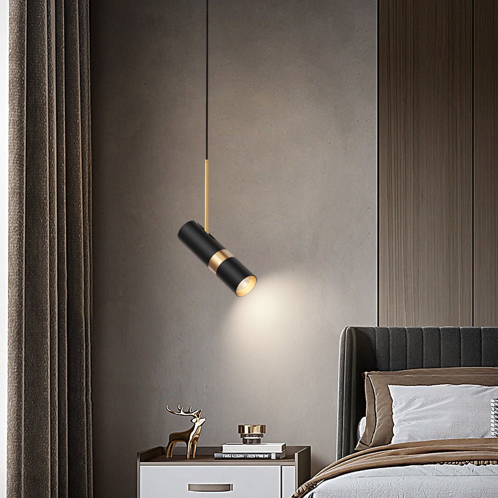Modern Black Cylindrical LED Pendant Light with Three-Step Dimming for Dining Room