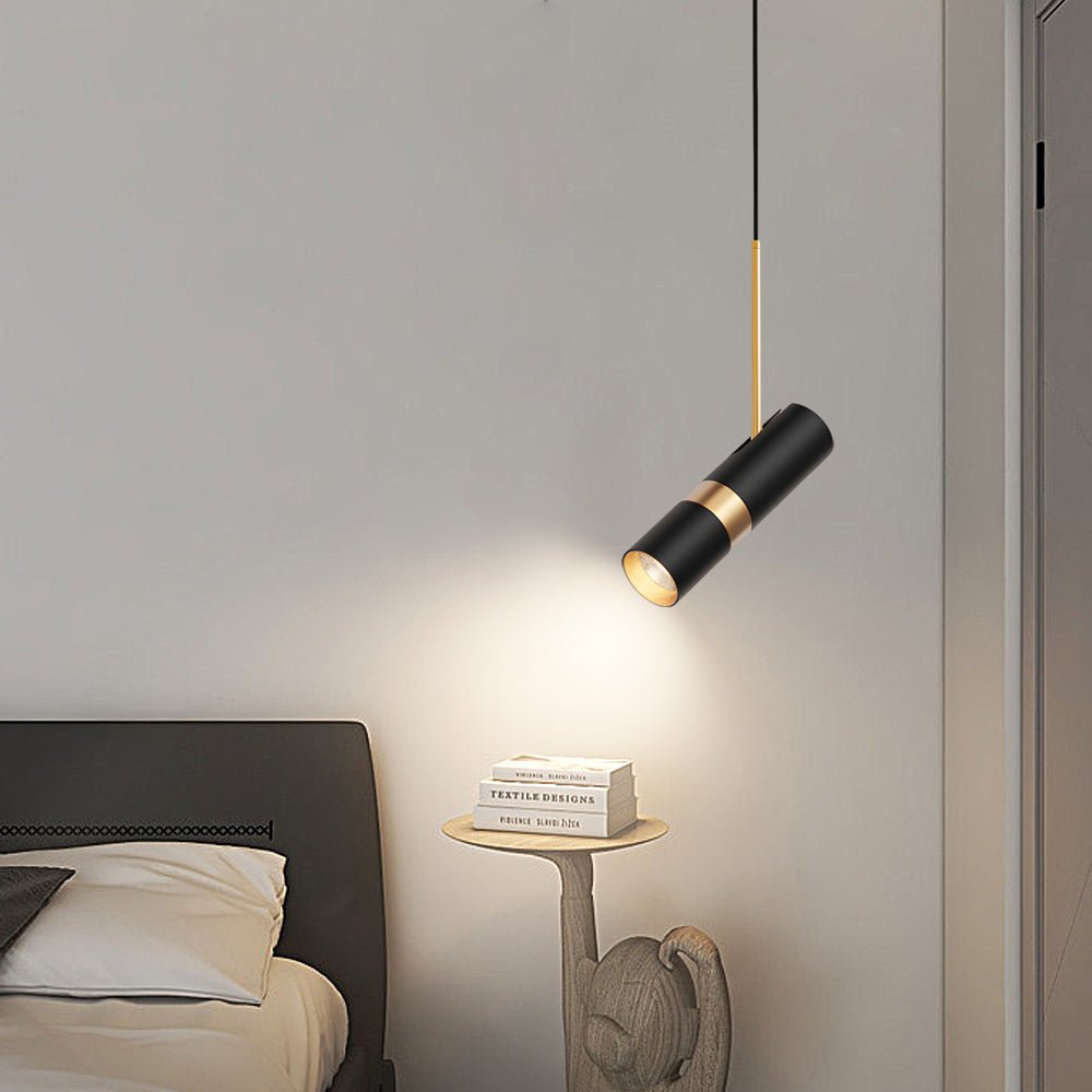 Modern Black Cylindrical LED Pendant Light with Three-Step Dimming for Dining Room