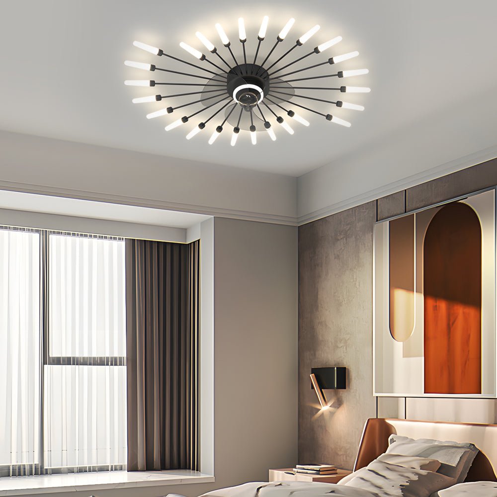Nordic White Flower Design LED Ceiling Fan with 3-Step Dimming for Living Room