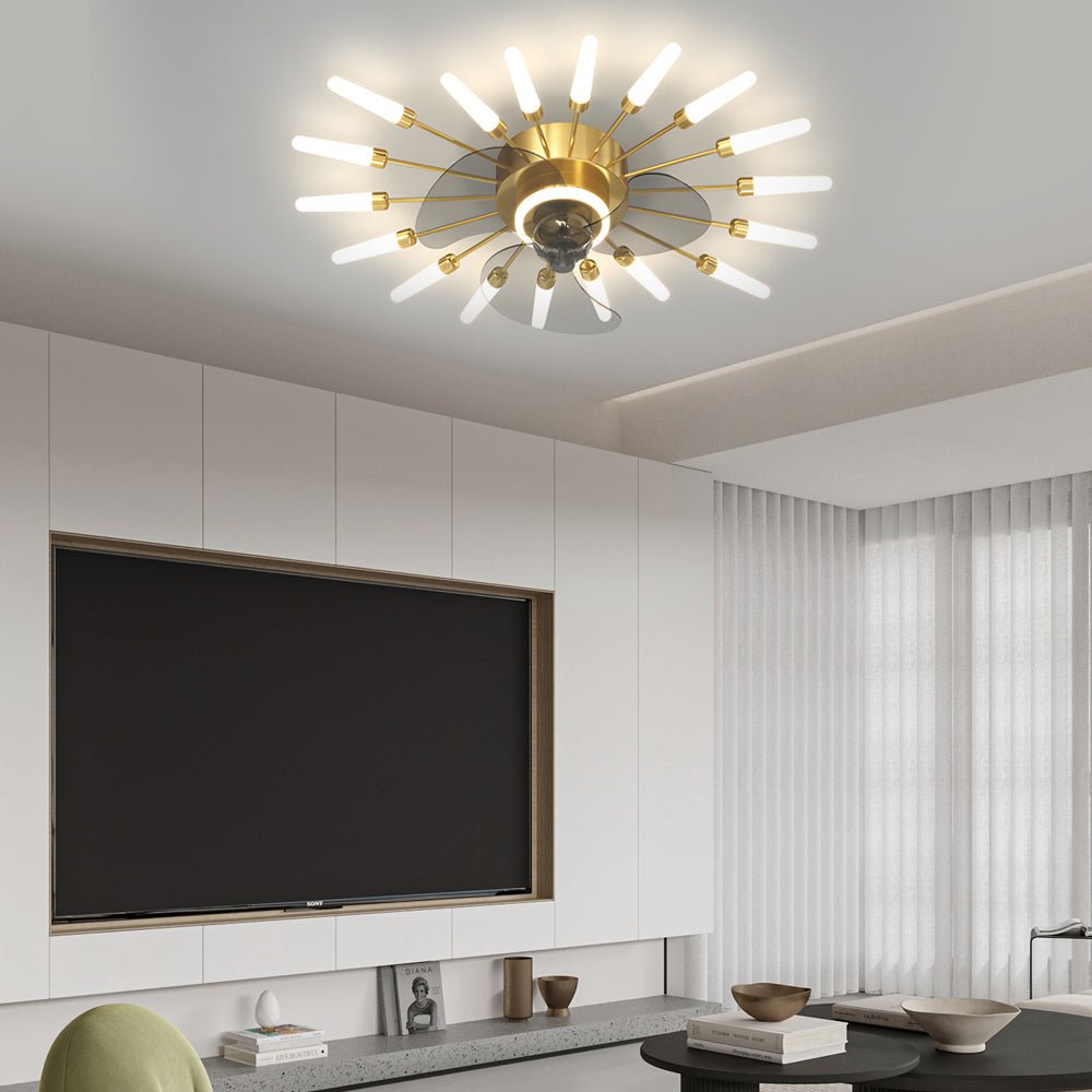 Nordic White Flower Design LED Ceiling Fan with 3-Step Dimming for Living Room