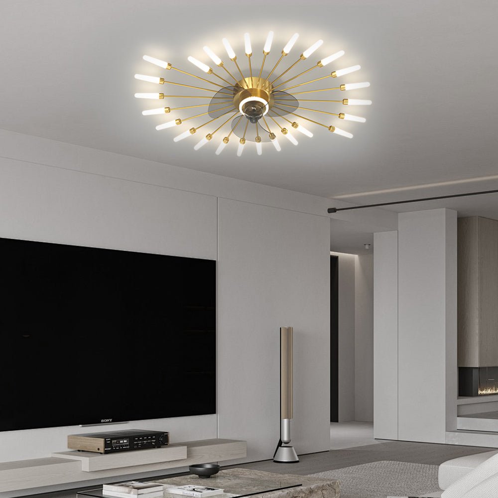 Nordic White Flower Design LED Ceiling Fan with 3-Step Dimming for Living Room
