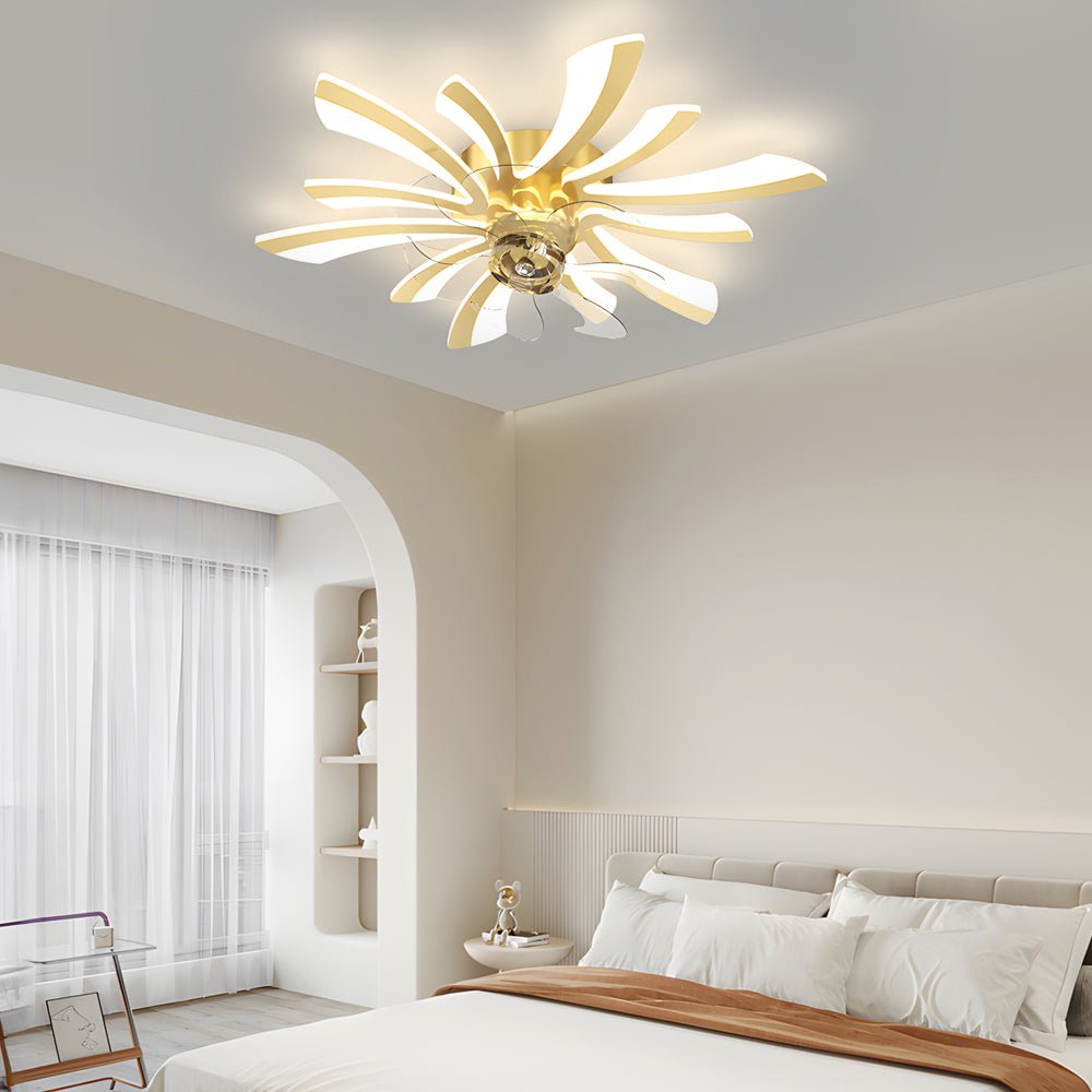 Luxury Modern Ceiling Fan with Light - Creative Flowers Design, Bronze