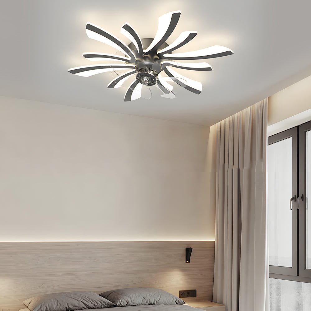 Luxury Modern Ceiling Fan with Light - Creative Flowers Design, Bronze