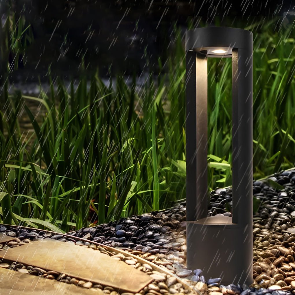 Modern Black Hollow Cylindrical LED Bollard Light for Outdoor Spaces