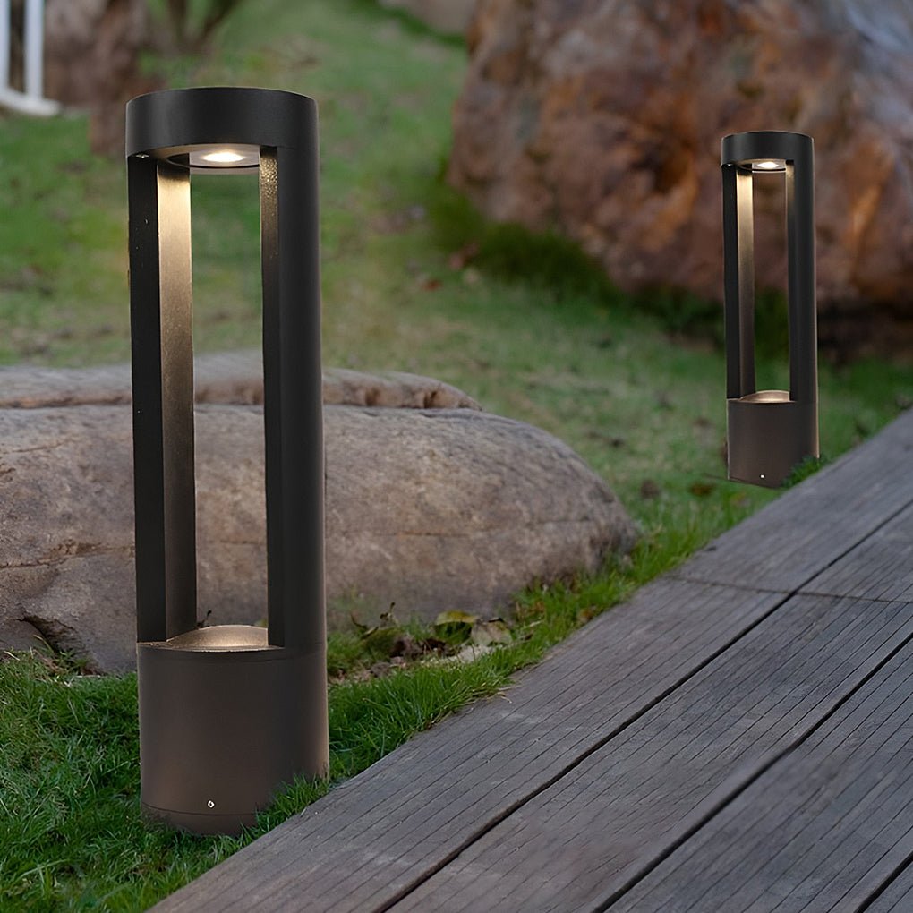 Modern Black Hollow Cylindrical LED Bollard Light for Outdoor Spaces