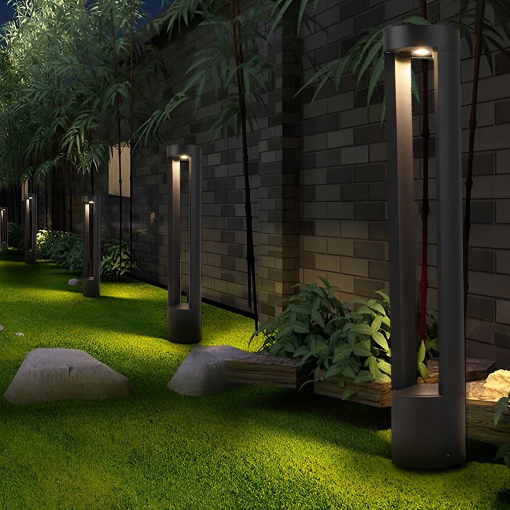 Modern Black Hollow Cylindrical LED Bollard Light for Outdoor Spaces