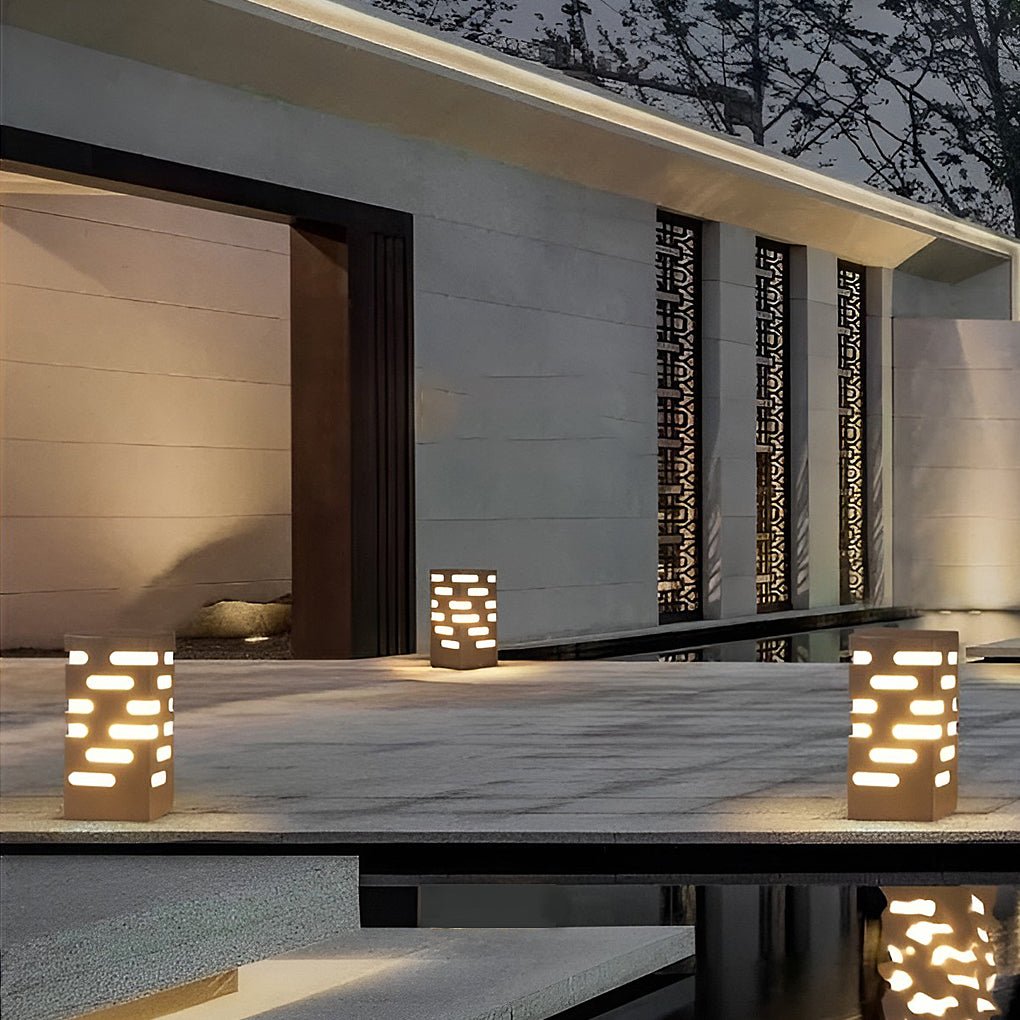 Modern Rectangular Black LED Garden Bollard Lights for Outdoor Spaces
