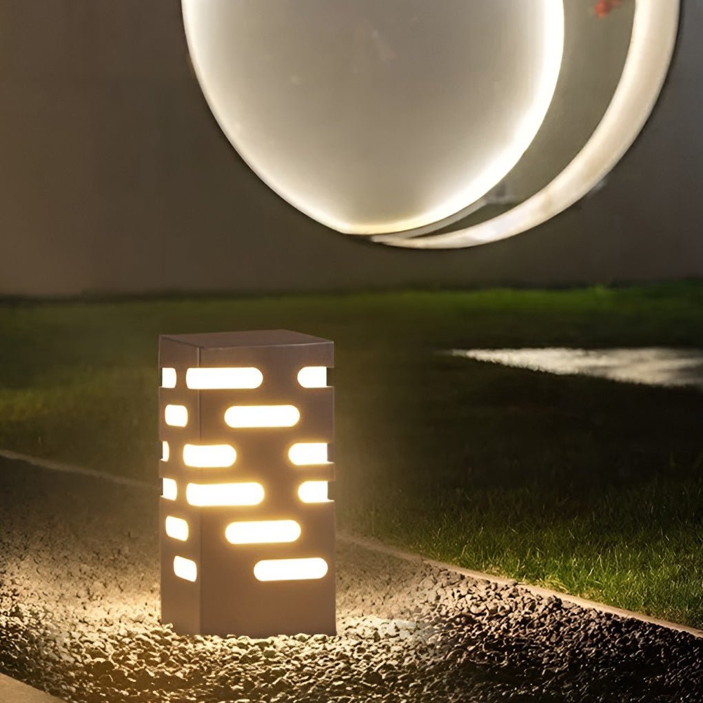 Modern Rectangular Black LED Garden Bollard Lights for Outdoor Spaces
