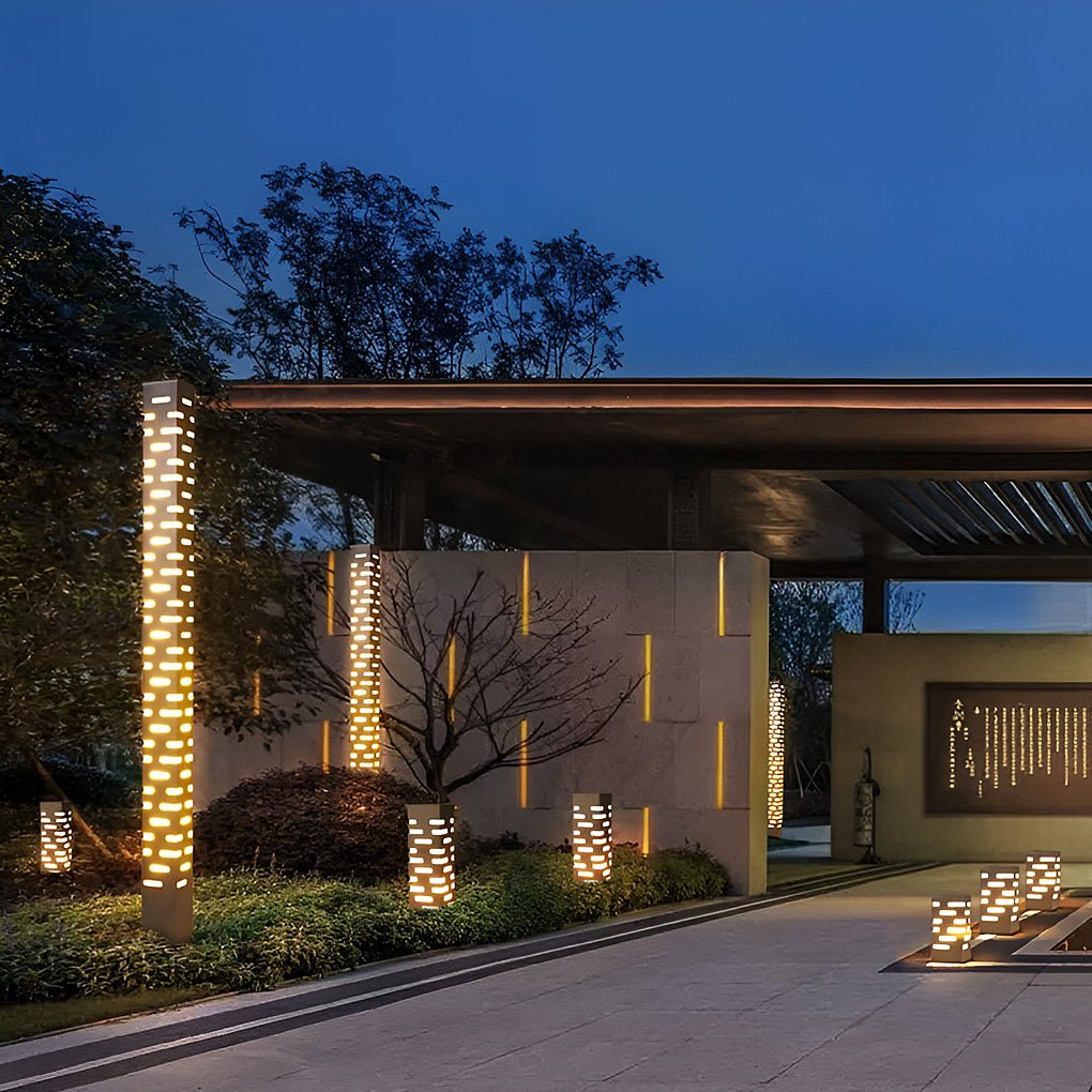 Modern Rectangular Black LED Garden Bollard Lights for Outdoor Spaces
