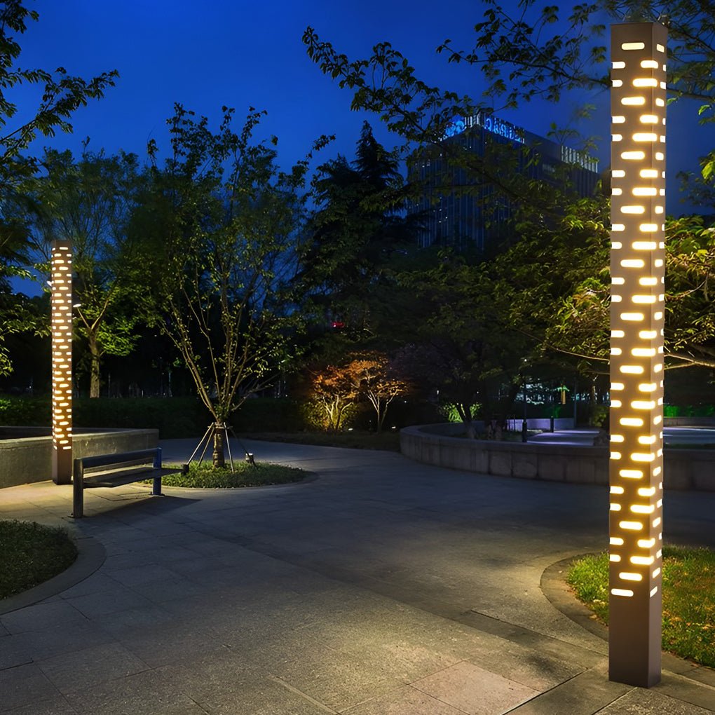 Modern Rectangular Black LED Garden Bollard Lights for Outdoor Spaces