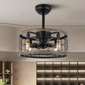 Vintage Black Wrought Iron Cage Ceiling Fan Chandelier for Industrial Spaces