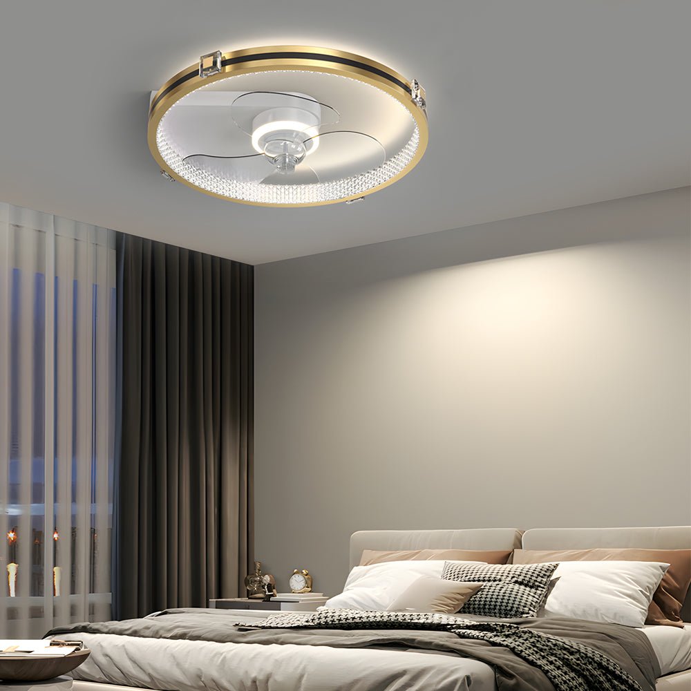 Modern Gold LED Ceiling Fan with Dimming Lights for Contemporary Living Room
