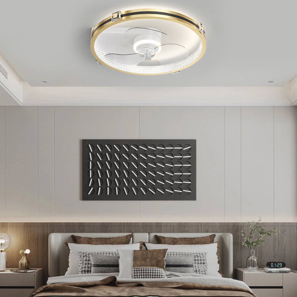 Modern Gold LED Ceiling Fan with Dimming Lights for Contemporary Living Room