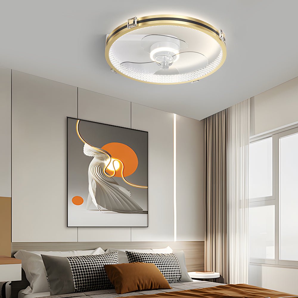 Modern Gold LED Ceiling Fan with Dimming Lights for Contemporary Living Room