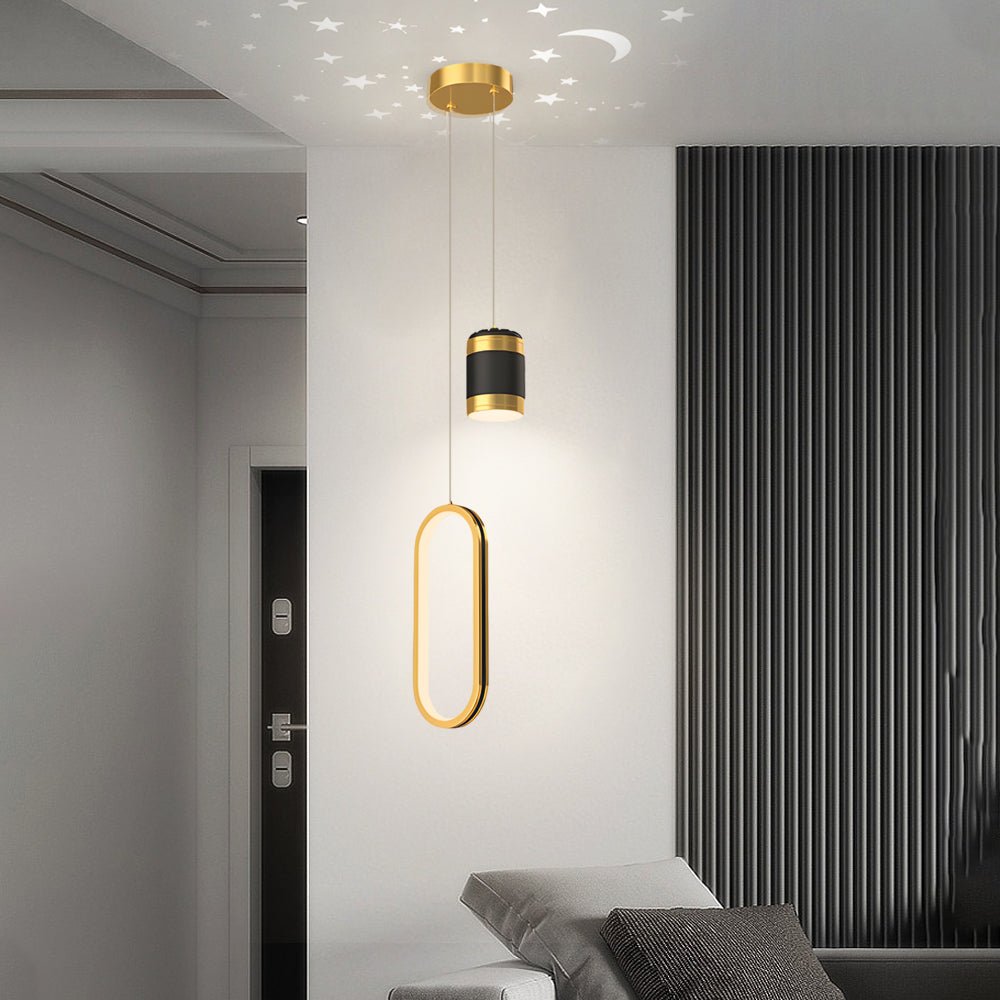 Elegant Black LED Starry Projection Pendant Light for Bedroom Decor